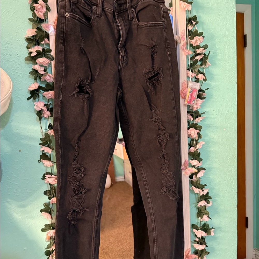 Aeropostale Black Distressed Straight Leg Jeans